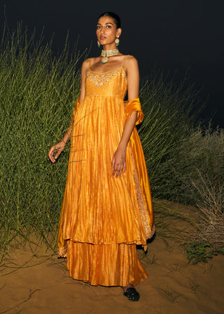 Punit Balana Mustard Ghoomar Anarkali Set available on indiaspopup