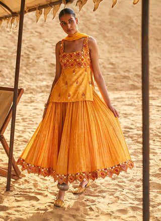 Punit Balana Mustard Banjaran Ghaghri And Kurti Set available on indiaspopup