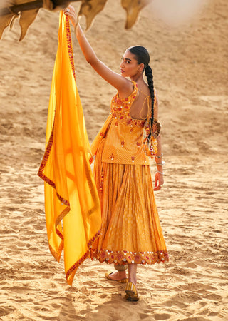 Punit Balana Mustard Banjaran Ghaghri And Kurti Set available on indiaspopup