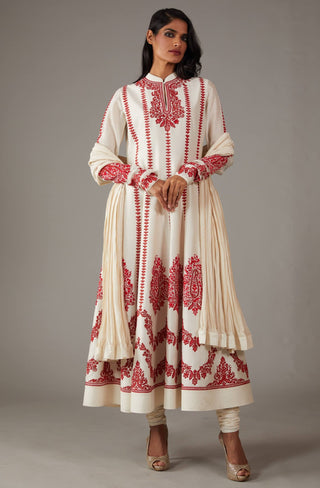 Rohit Bal-Ivory Red Embroidery Kurta Set-INDIASPOPUP.COM