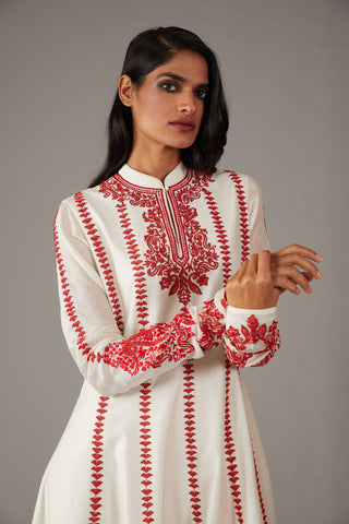 Rohit Bal-Ivory Red Embroidery Kurta Set-INDIASPOPUP.COM