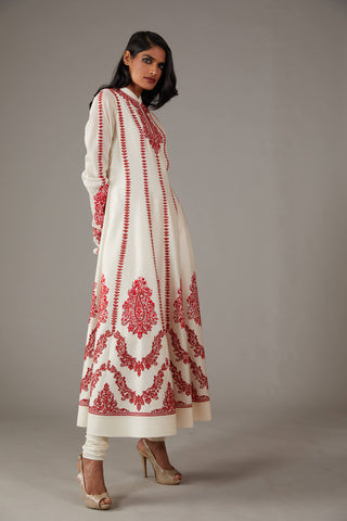 Rohit Bal-Ivory Red Embroidery Kurta Set-INDIASPOPUP.COM