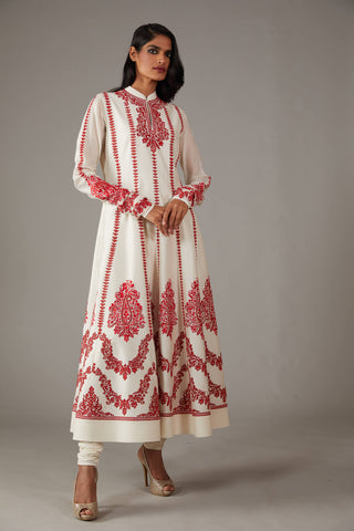 Rohit Bal-Ivory Red Embroidery Kurta Set-INDIASPOPUP.COM