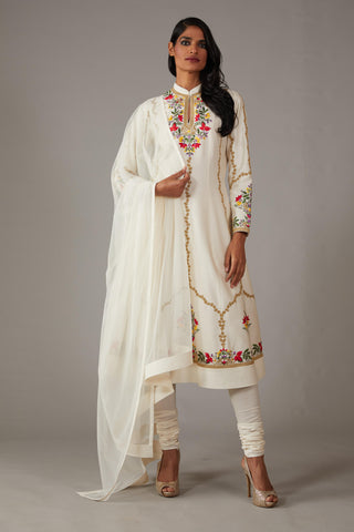 Rohit Bal-Ivory Multicolor Embroidery Kurta Set-INDIASPOPUP.COM