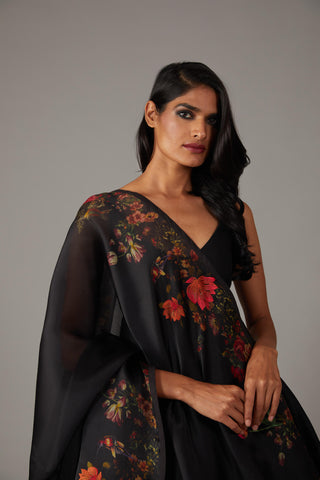 Rohit Bal-Black Printed Anarkali Set-INDIASPOPUP.COM