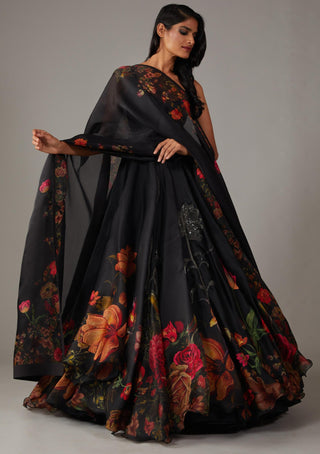 Rohit Bal-Black Printed Anarkali Set-INDIASPOPUP.COM