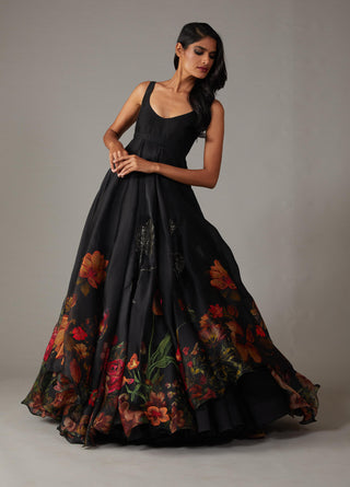 Rohit Bal-Black Printed Anarkali Set-INDIASPOPUP.COM