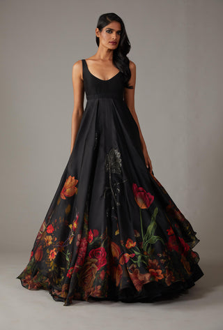 Rohit Bal-Black Printed Anarkali Set-INDIASPOPUP.COM