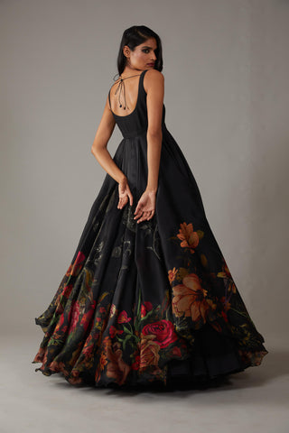 Rohit Bal-Black Printed Anarkali Set-INDIASPOPUP.COM