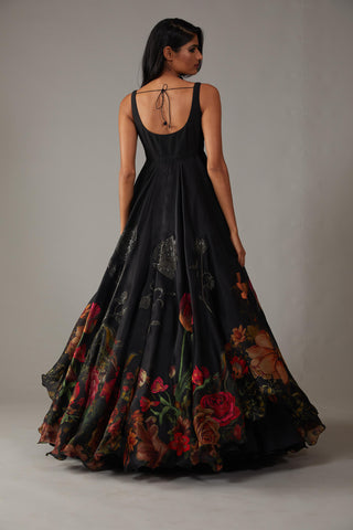 Rohit Bal-Black Printed Anarkali Set-INDIASPOPUP.COM
