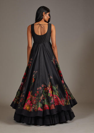 Rohit Bal-Black Organza Printed Anarkali Set-INDIASPOPUP.COM