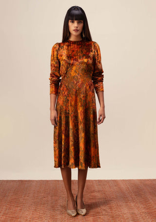 Reena Sharma-Rust Nargis Midi Dress-INDIASPOPUP.COM