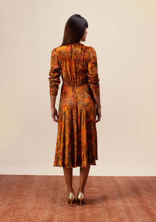 Reena Sharma-Rust Nargis Midi Dress-INDIASPOPUP.COM