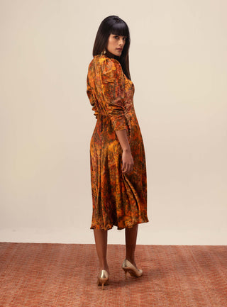 Reena Sharma-Rust Nargis Midi Dress-INDIASPOPUP.COM