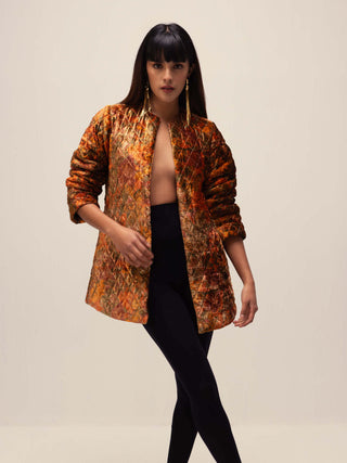 Reena Sharma-Rust Nargis Quilted Jacket-INDIASPOPUP.COM