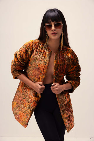 Reena Sharma-Rust Nargis Quilted Jacket-INDIASPOPUP.COM