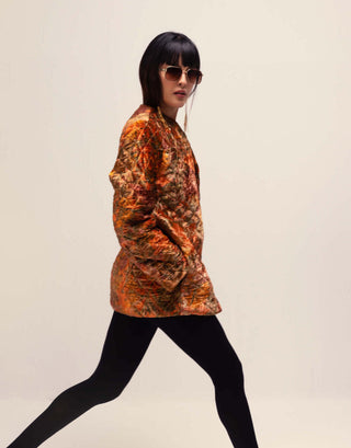 Reena Sharma-Rust Nargis Quilted Jacket-INDIASPOPUP.COM