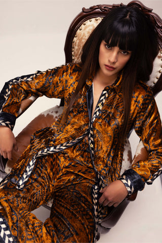 Reena Sharma-Brown Nikita Velvet Co-Ord Set-INDIASPOPUP.COM
