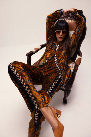 Reena Sharma-Brown Nikita Velvet Co-Ord Set-INDIASPOPUP.COM