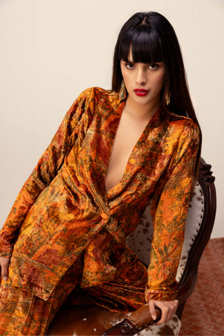 Reena Sharma-Rust Floral Printed Co-Ord Set-INDIASPOPUP.COM
