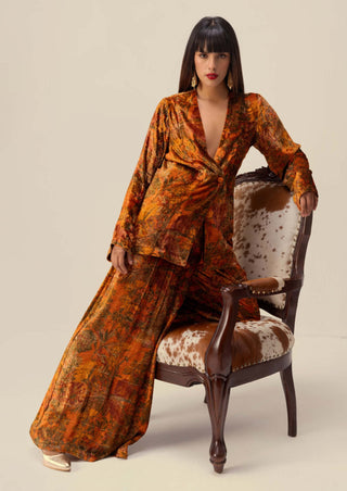 Reena Sharma-Rust Floral Printed Co-Ord Set-INDIASPOPUP.COM