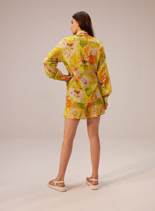 Reena Sharma-Ahana Yellow Floral Shirt And Shorts-INDIASPOPUP.COM