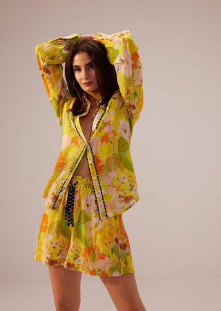 Reena Sharma-Ahana Yellow Floral Shirt And Shorts-INDIASPOPUP.COM