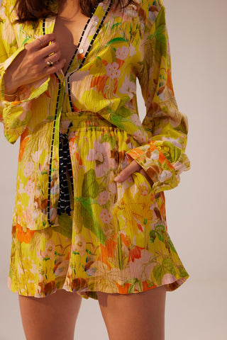 Reena Sharma-Ahana Yellow Floral Shirt And Shorts-INDIASPOPUP.COM