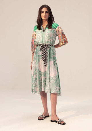 Reena Sharma-Elan Sage Green Midi Dress-INDIASPOPUP.COM