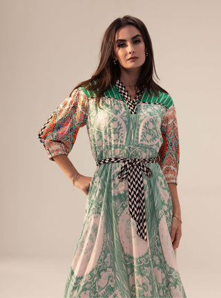 Reena Sharma-Elan Sage Green Midi Dress-INDIASPOPUP.COM