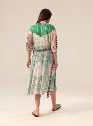 Reena Sharma-Elan Sage Green Midi Dress-INDIASPOPUP.COM