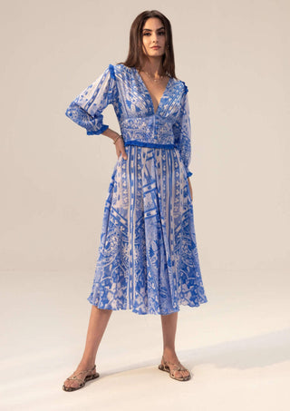 Reena Sharma-Aisha Blue Midi Dress-INDIASPOPUP.COM