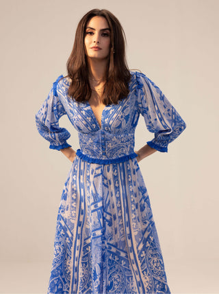 Reena Sharma-Aisha Blue Midi Dress-INDIASPOPUP.COM