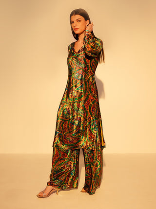 Emerald silk velvet tunic and pants