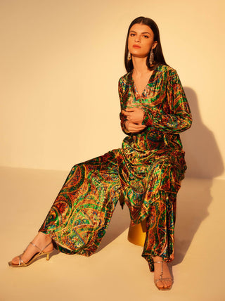 Emerald silk velvet tunic and pants