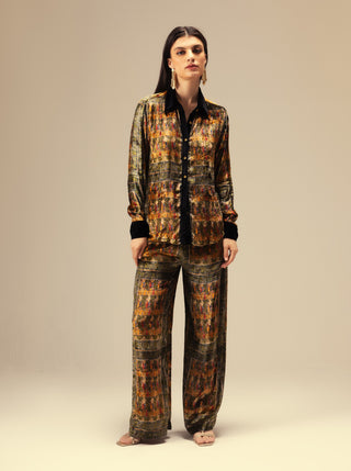 Amay olive printed shirt and pants