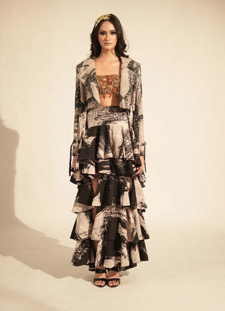 Nikita Mhaisalkar-Black & White Stroke Print Skirt-INDIASPOPUP.COM