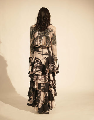 Nikita Mhaisalkar-Black & White Stroke Print Skirt-INDIASPOPUP.COM