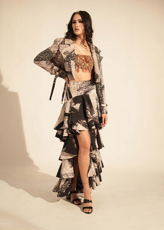 Nikita Mhaisalkar-Black & White Stroke Print Skirt-INDIASPOPUP.COM