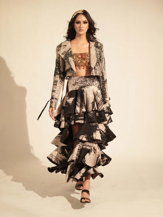 Nikita Mhaisalkar-Black & White Stroke Print Skirt-INDIASPOPUP.COM