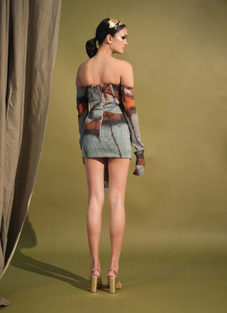 Nikita Mhaisalkar-Powder Blue Printed Short Skirt-INDIASPOPUP.COM