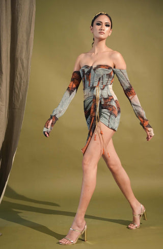 Nikita Mhaisalkar-Powder Blue Printed Short Skirt-INDIASPOPUP.COM