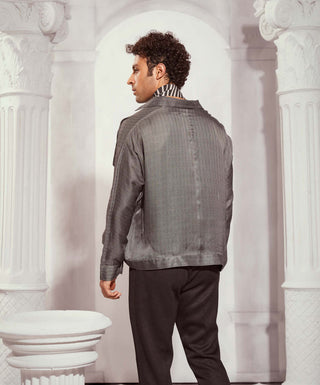 Tweed Print Satin Bomber Jacket by Nikita Mhaisalkar Men available on Indiaspopup.com