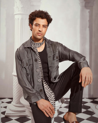 Tweed Print Satin Bomber Jacket by Nikita Mhaisalkar Men available on Indiaspopup.com