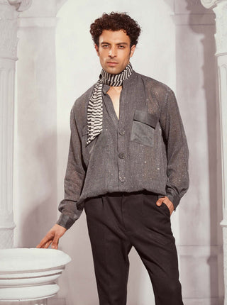 Grey Tweed Print Oversized Shirt by Nikita Mhaisalkar Men available on Indiaspopup.com