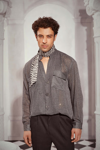 Grey Tweed Print Oversized Shirt by Nikita Mhaisalkar Men available on Indiaspopup.com