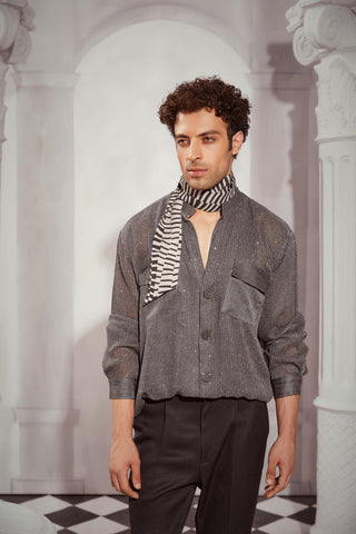 Grey Tweed Print Oversized Shirt by Nikita Mhaisalkar Men available on Indiaspopup.com