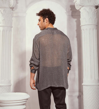 Grey Tweed Print Oversized Shirt by Nikita Mhaisalkar Men available on Indiaspopup.com