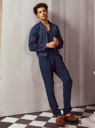 Navy Blue Pleated Trousers by Nikita Mhaisalkar Men available on Indiaspopup.com