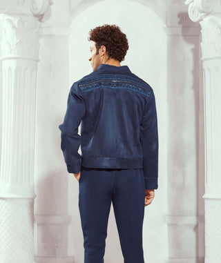 Navy Blue Byzantine Embroidered Jacket by Nikita Mhaisalkar Men available on Indiaspopup.com